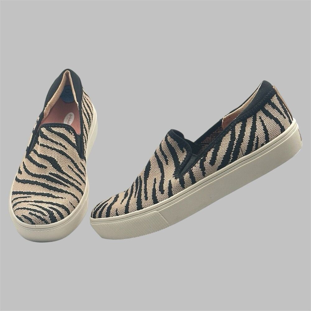 Dr Scholls Sneakers Women's Size 6.5M Tan Black Zebra No Bad Knit Comfort Shoes